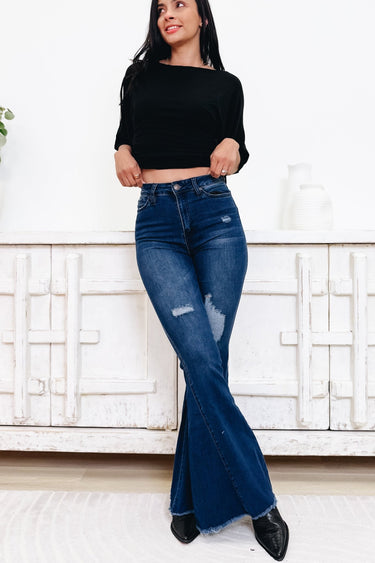 Gigi Fit To Flare High Rise Jeans - Dark Denim - By Alexa Rae