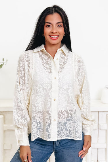 How Perfect Are You Button Down Lace Top - By Alexa Rae