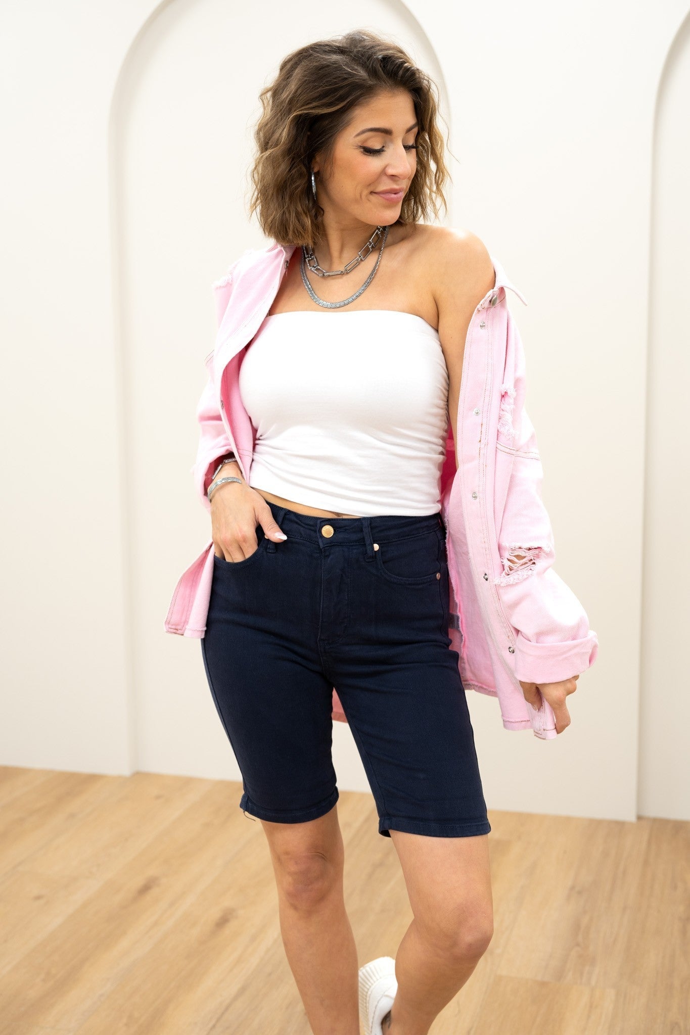Judy Blue Babe Watch High Rise Tummy Control Bermuda Shorts - Navy