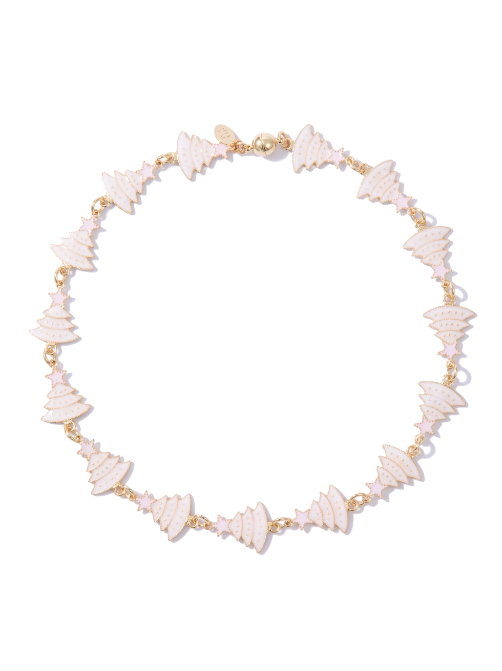 Rockin Around The Christmas Tree Necklace - Gold Metallic Pearl White Tree