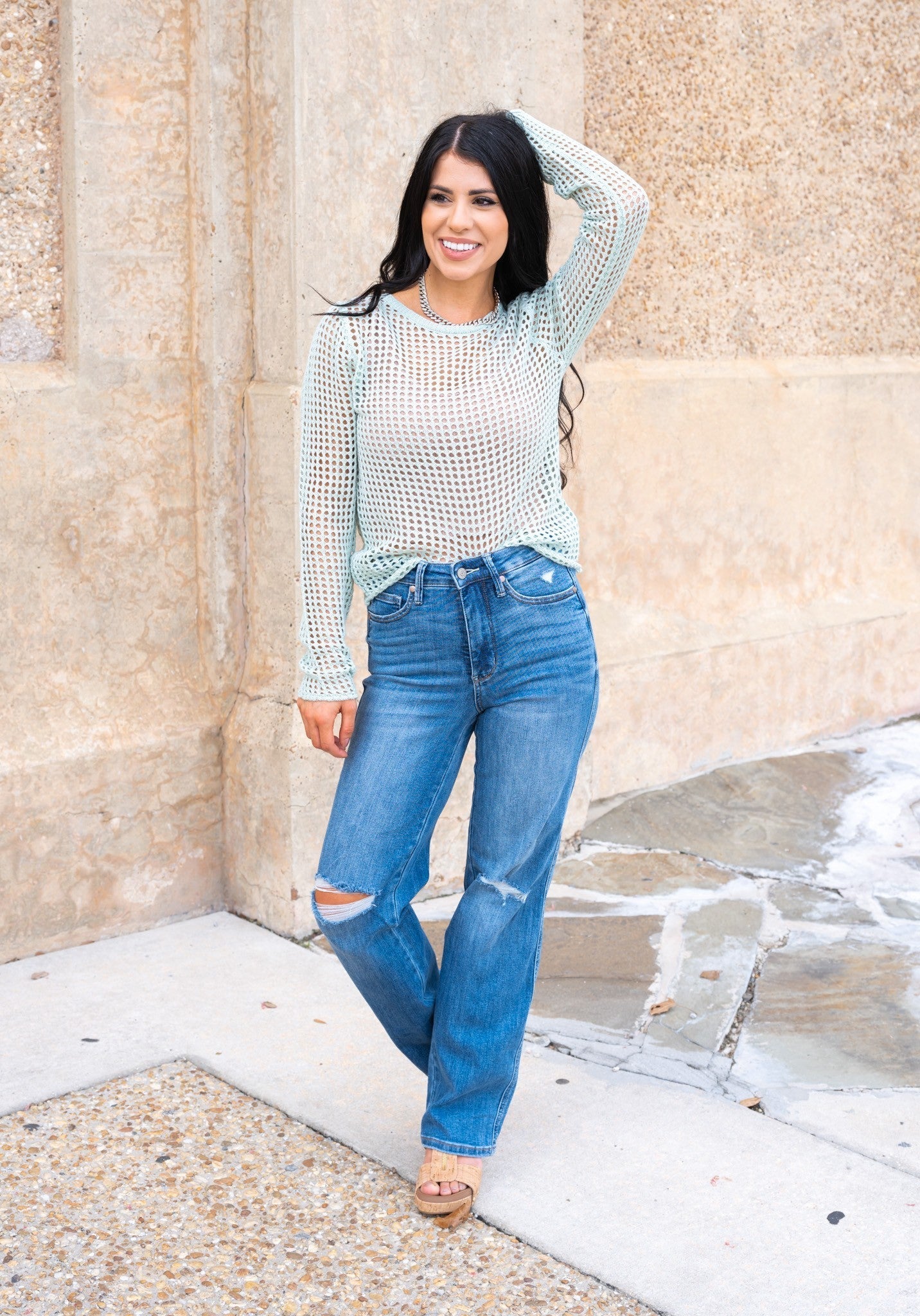 Judy Blue Walk In The Park High Rise Tummy Control Knee Destroy Straight Jeans