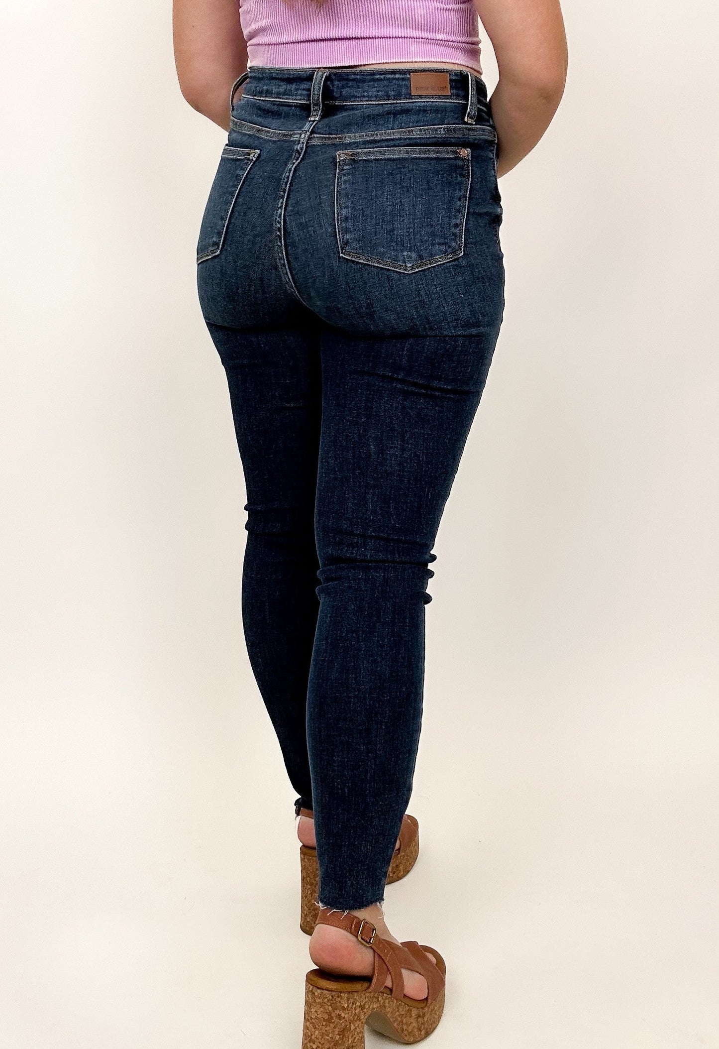 Judy Blue High Rise Button Fly Cut Off Skinny Jeans