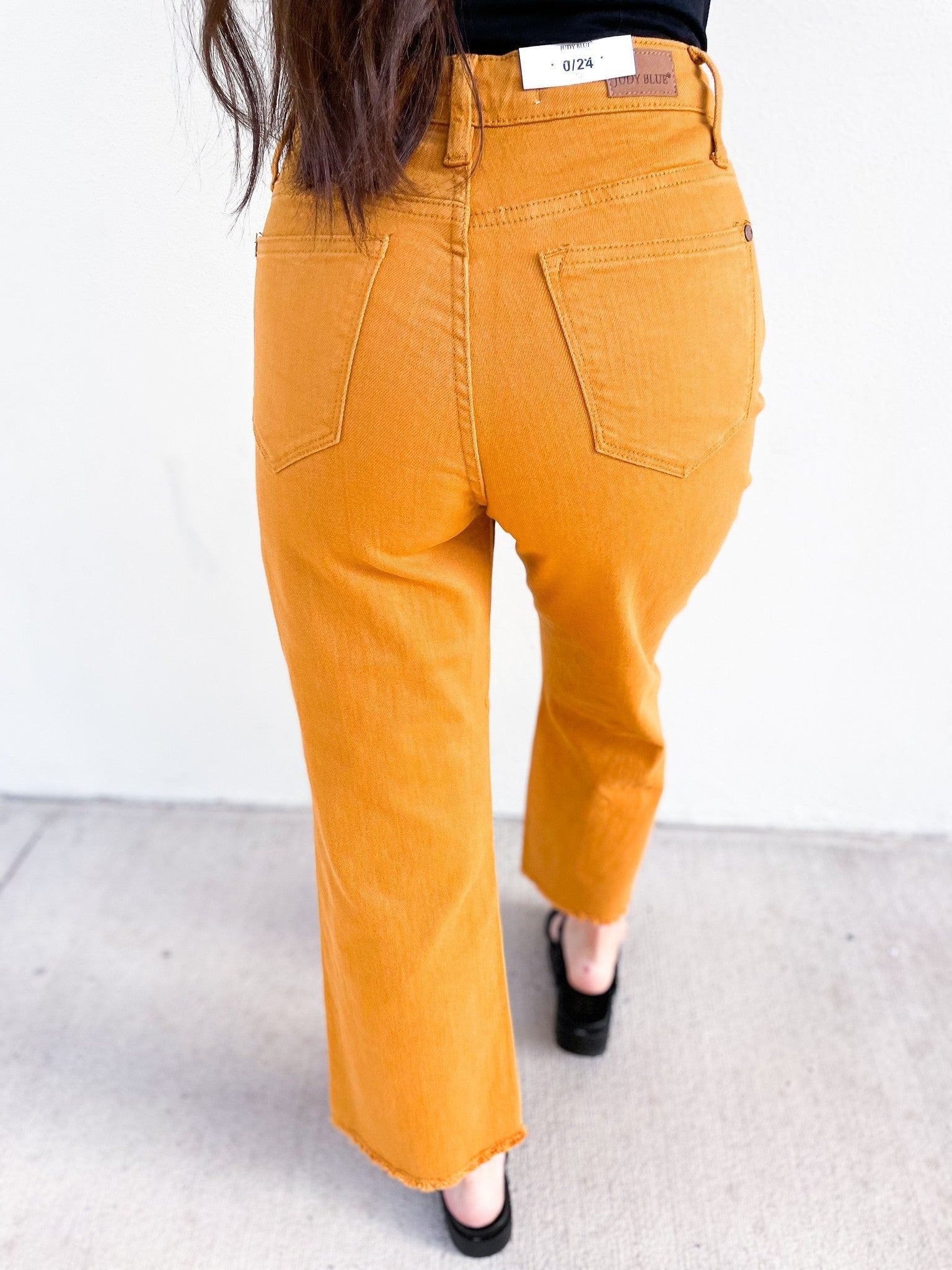 Judy Blue Monica High Rise Cropped Button Fly Jeans - Mustard
