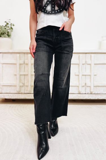 Long Time Coming By Vervet - High Rise Barrel Jeans - Black - By Alexa Rae