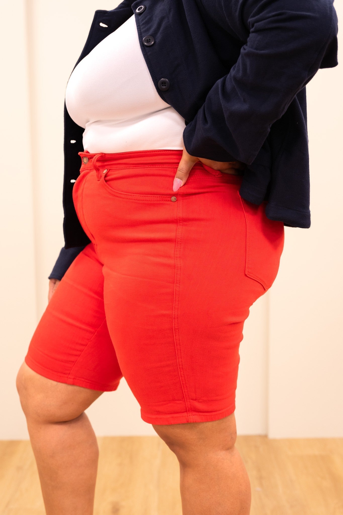 Judy Blue Babe Watch High Rise Tummy Control Bermuda Shorts - Red *JB