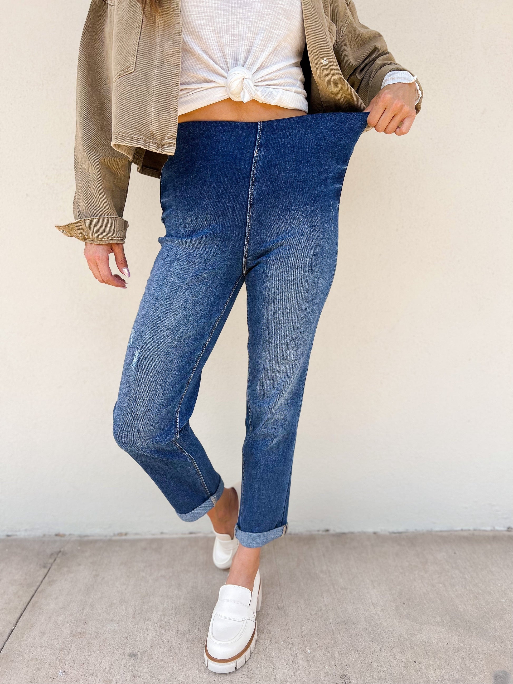 Risen Pull On Boyfriend Jeans - Dark