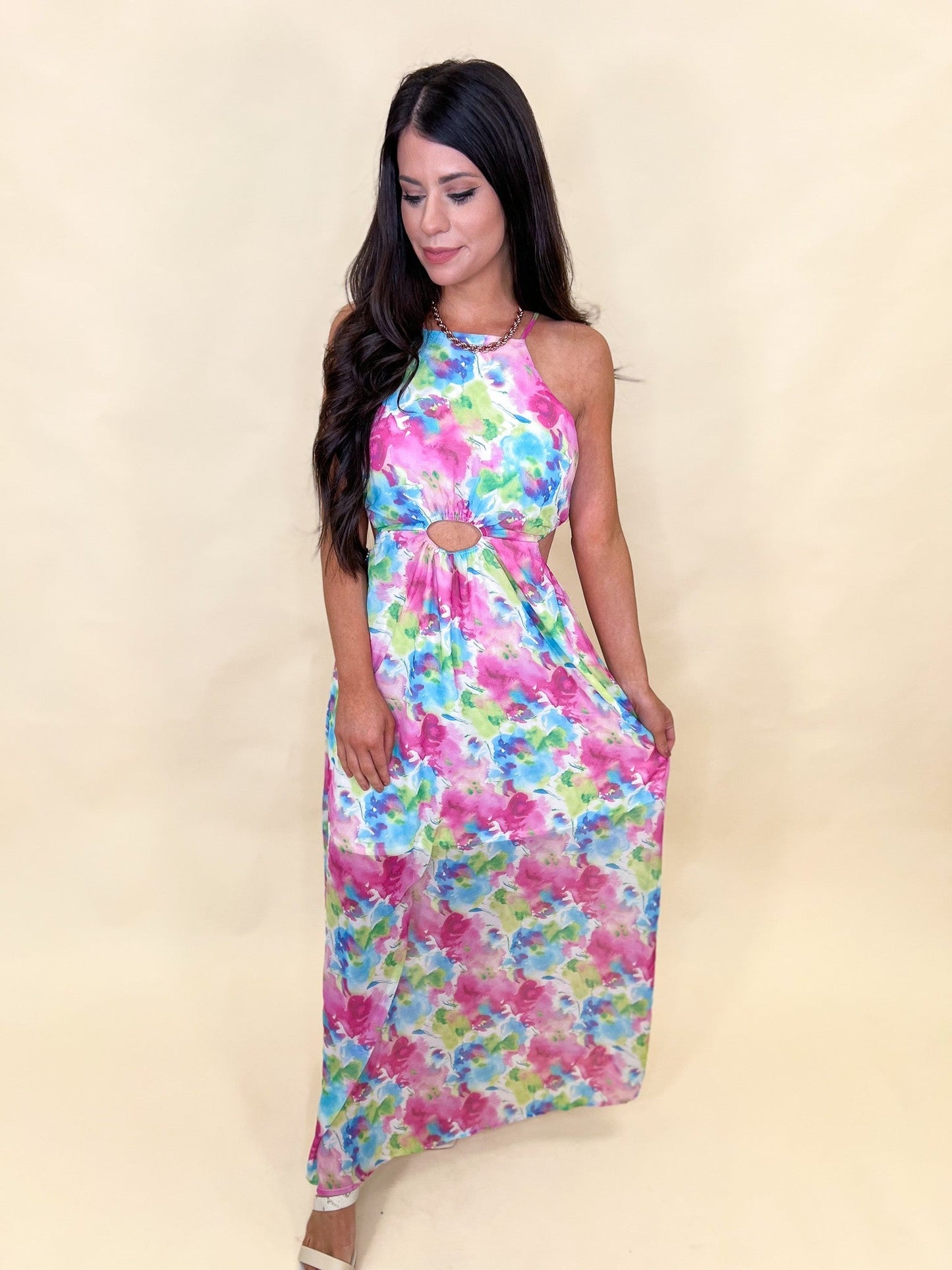 Floral Painted Cut Out Dress