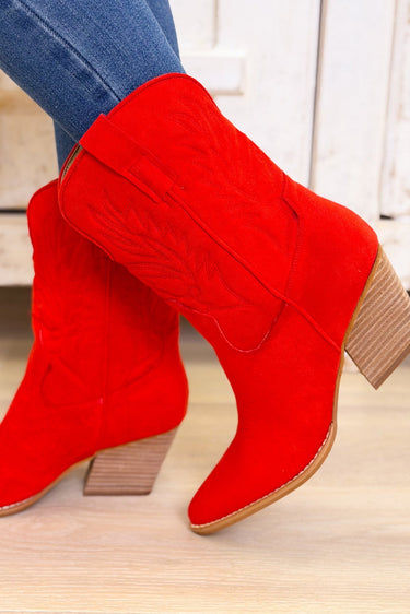Nicole Western Mid Boots - Red - By Alexa Rae