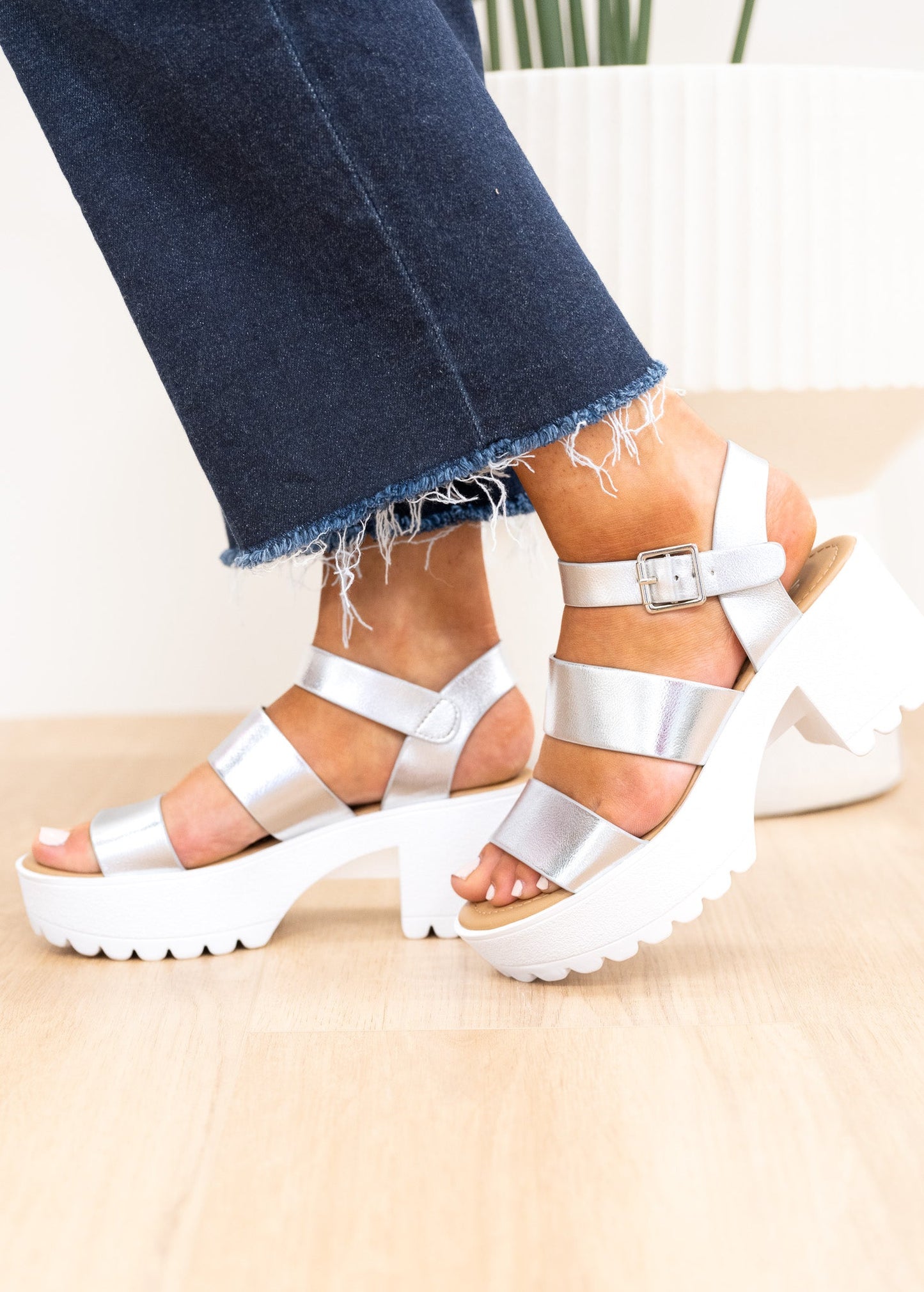 Soda Adalyn Double Strap Platform Heel - Silver