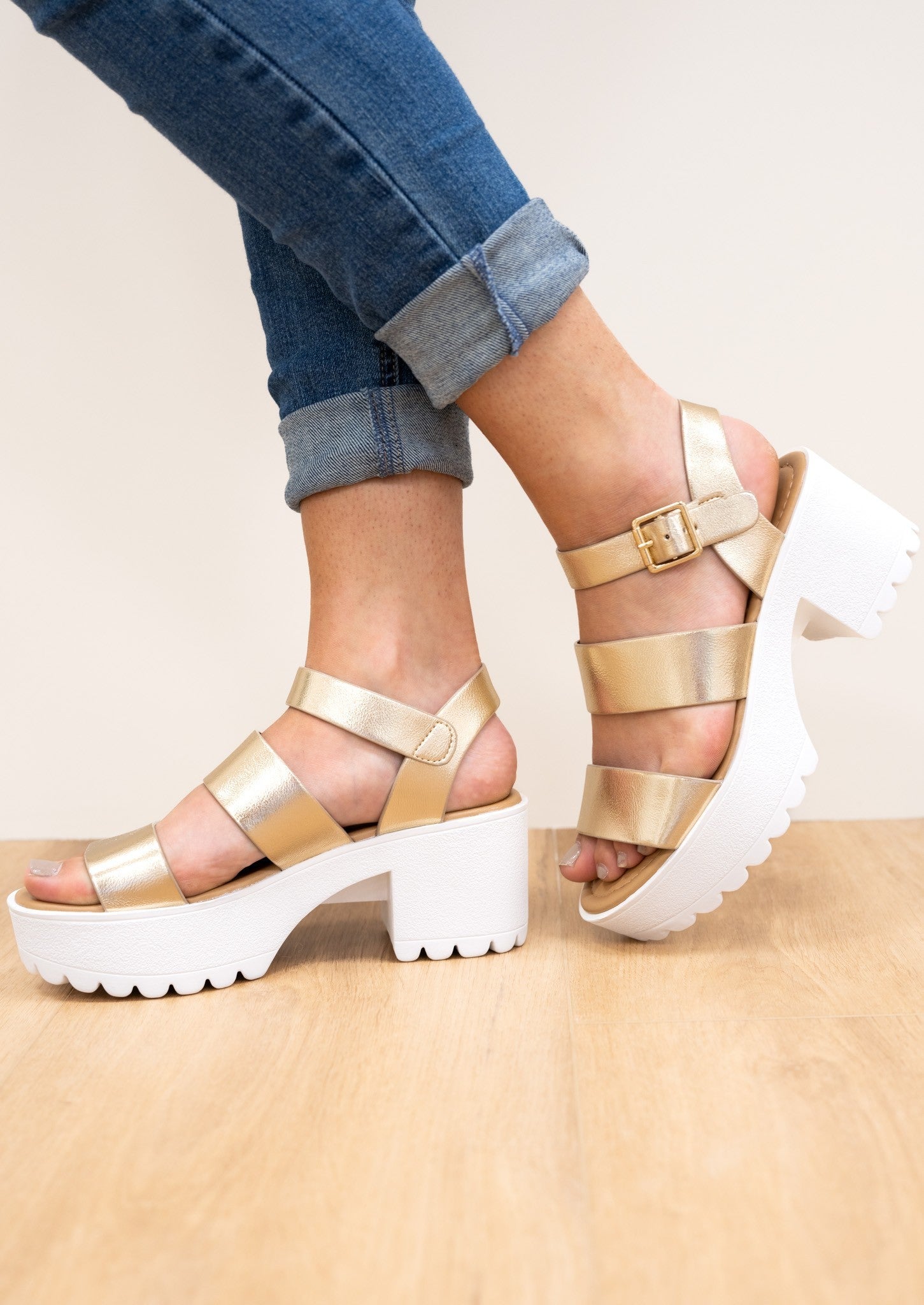 Soda Adalyn Double Strap Platform Heel - Gold