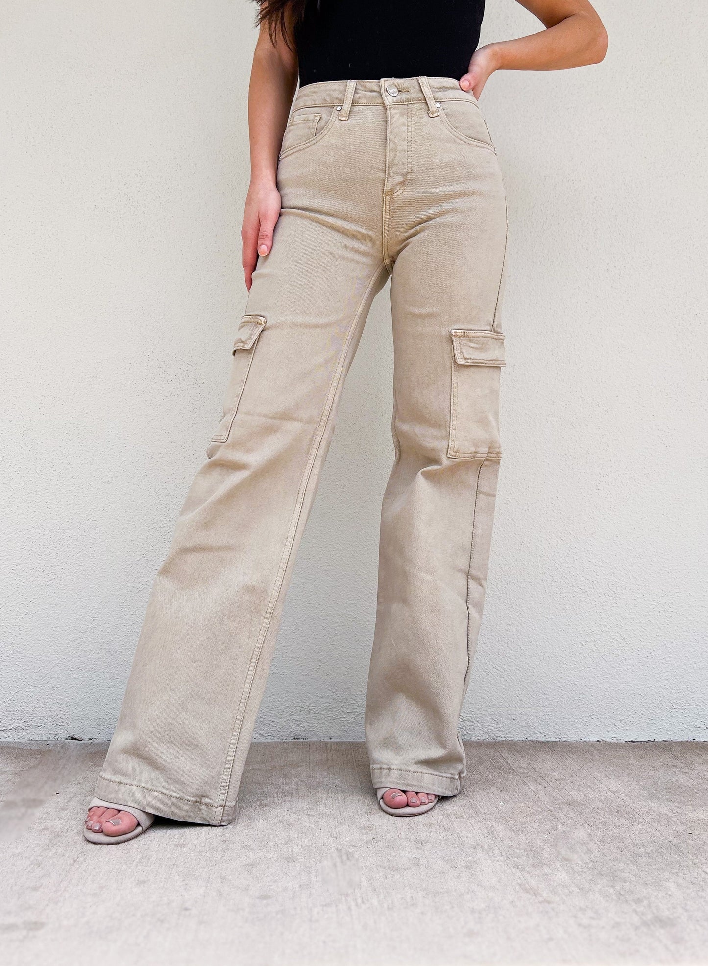 Risen Cargo Wide Leg Jeans - Khaki