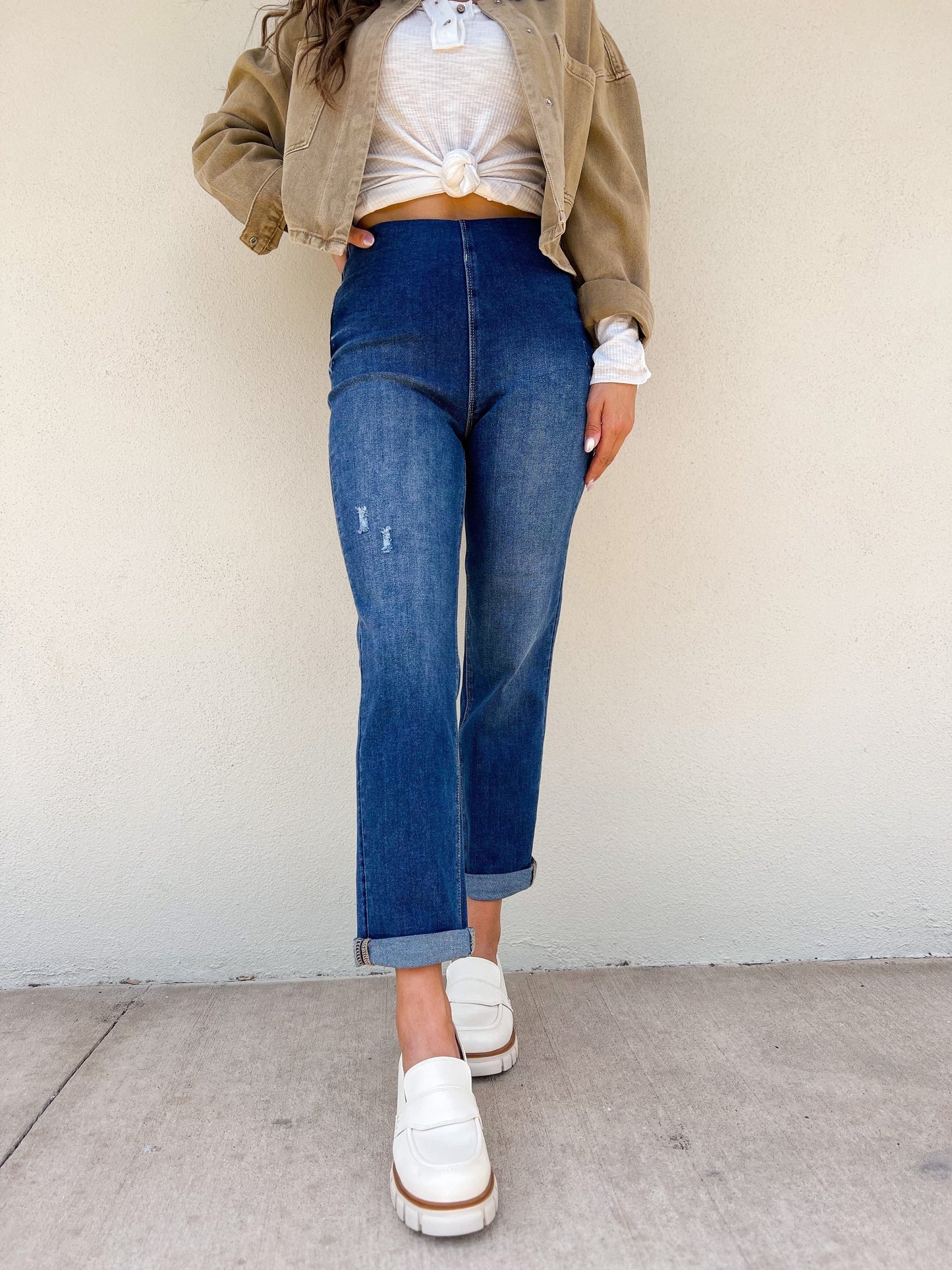 Risen Pull On Boyfriend Jeans - Dark