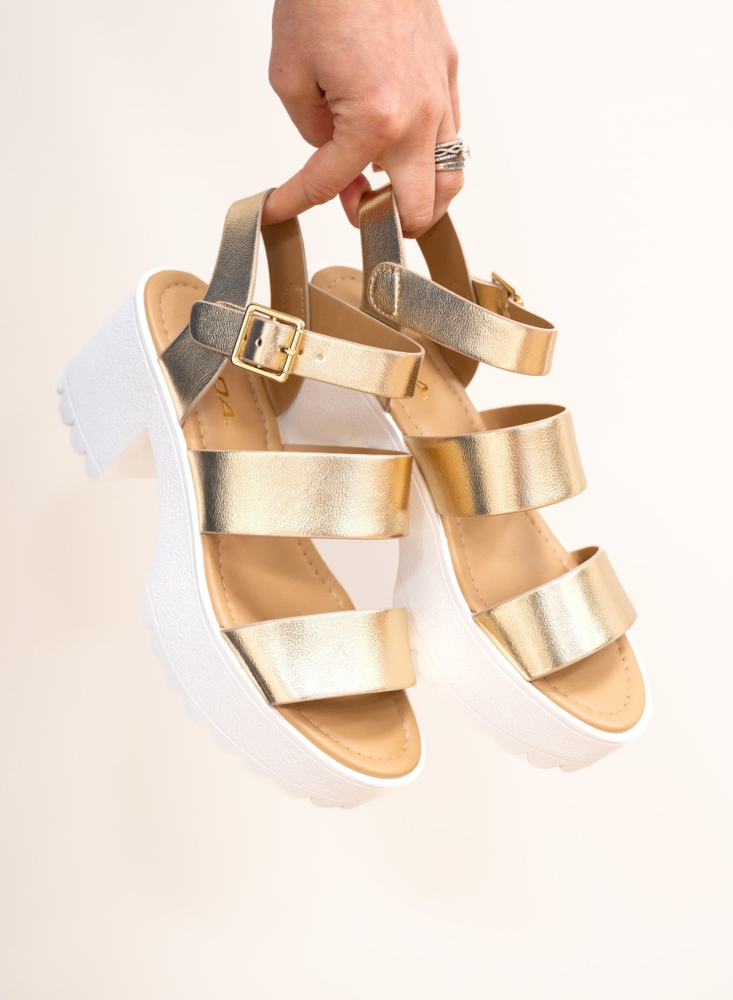 Soda Adalyn Double Strap Platform Heel - Gold