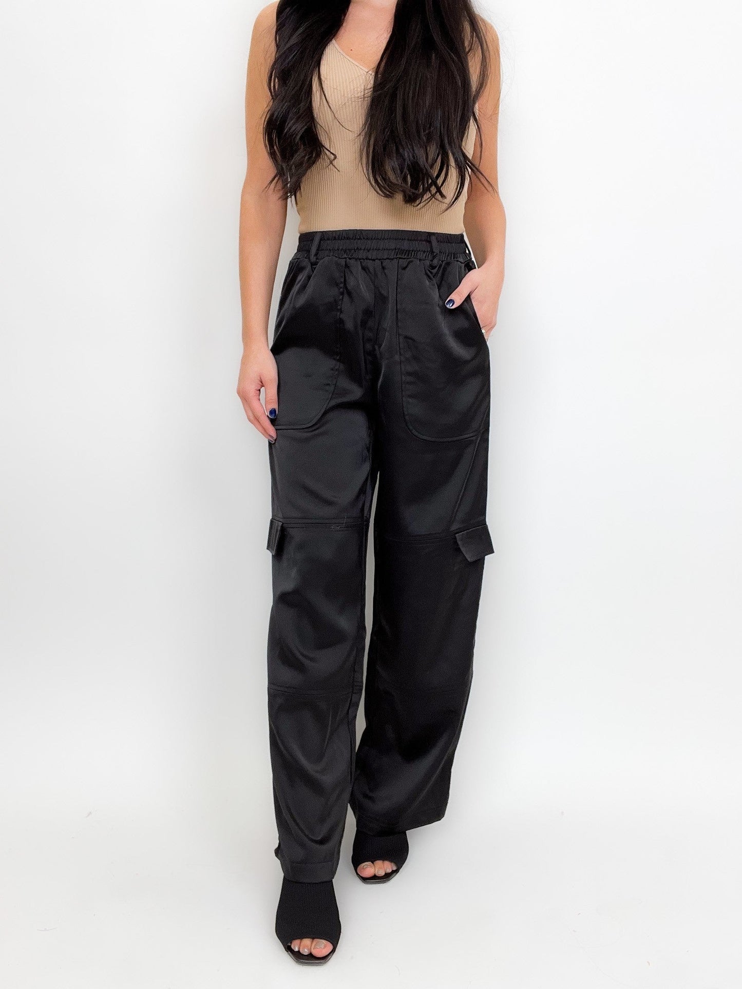 Classy Lady Satin Cargo Pants -2 Colors!