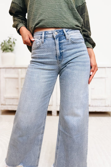 The Fray Game By Lovervet By Vervet - High Rise Rhinestone Wide Leg Jeans - By Alexa Rae