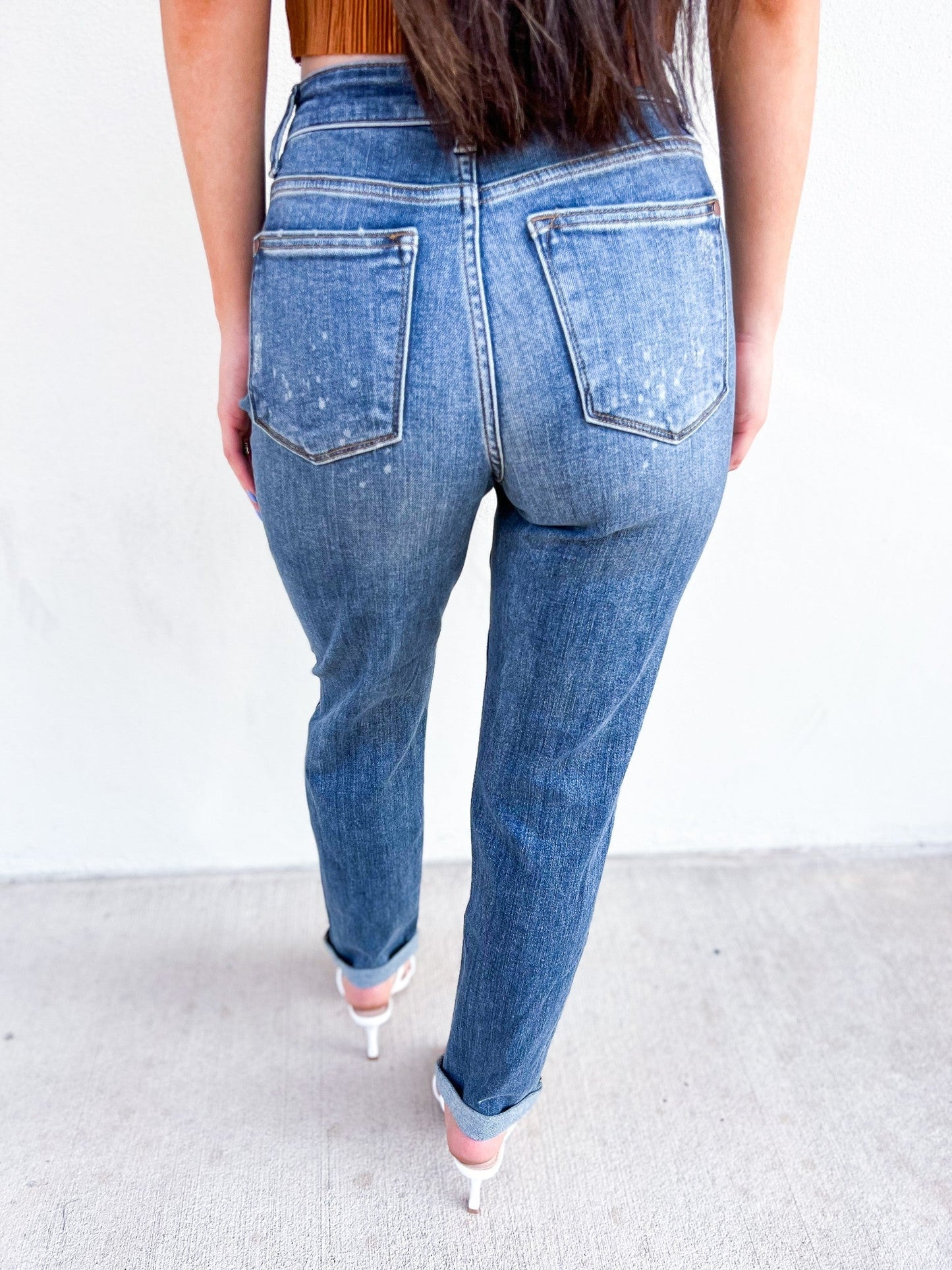 Hi-Rise Bleach Splash Boyfriend Jeans