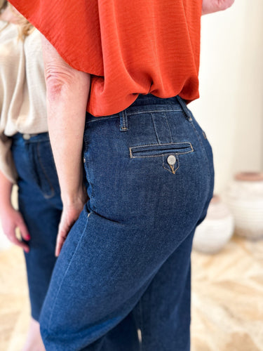 Judy Blue Cute As A Button - Tummy Control Crop Wide Jeans