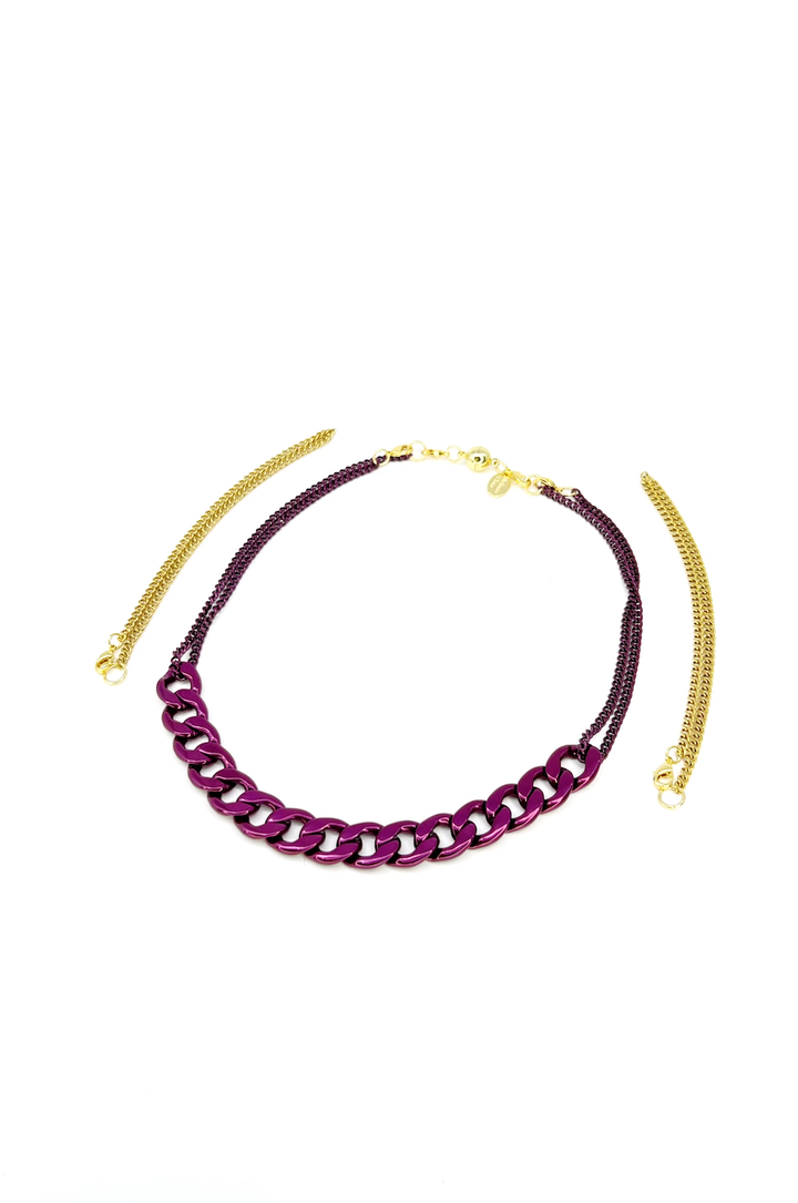 The Alexa Necklace - Gold Liquid Metallic Plum