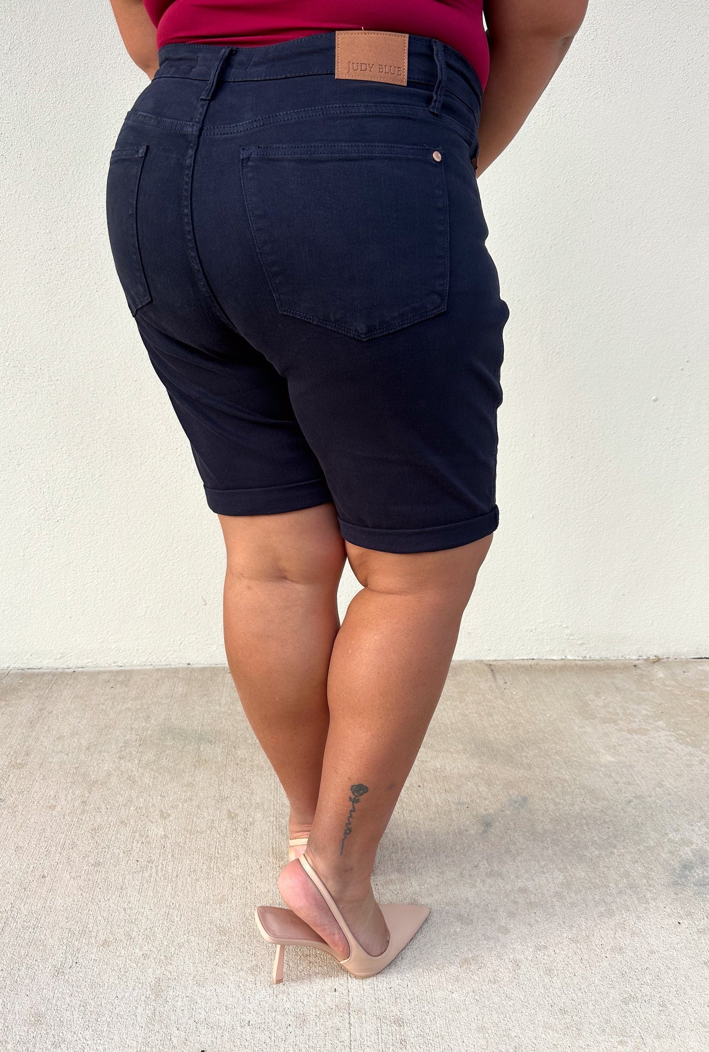 Judy Blue Babe Watch High Rise Tummy Control Bermuda Shorts - Navy