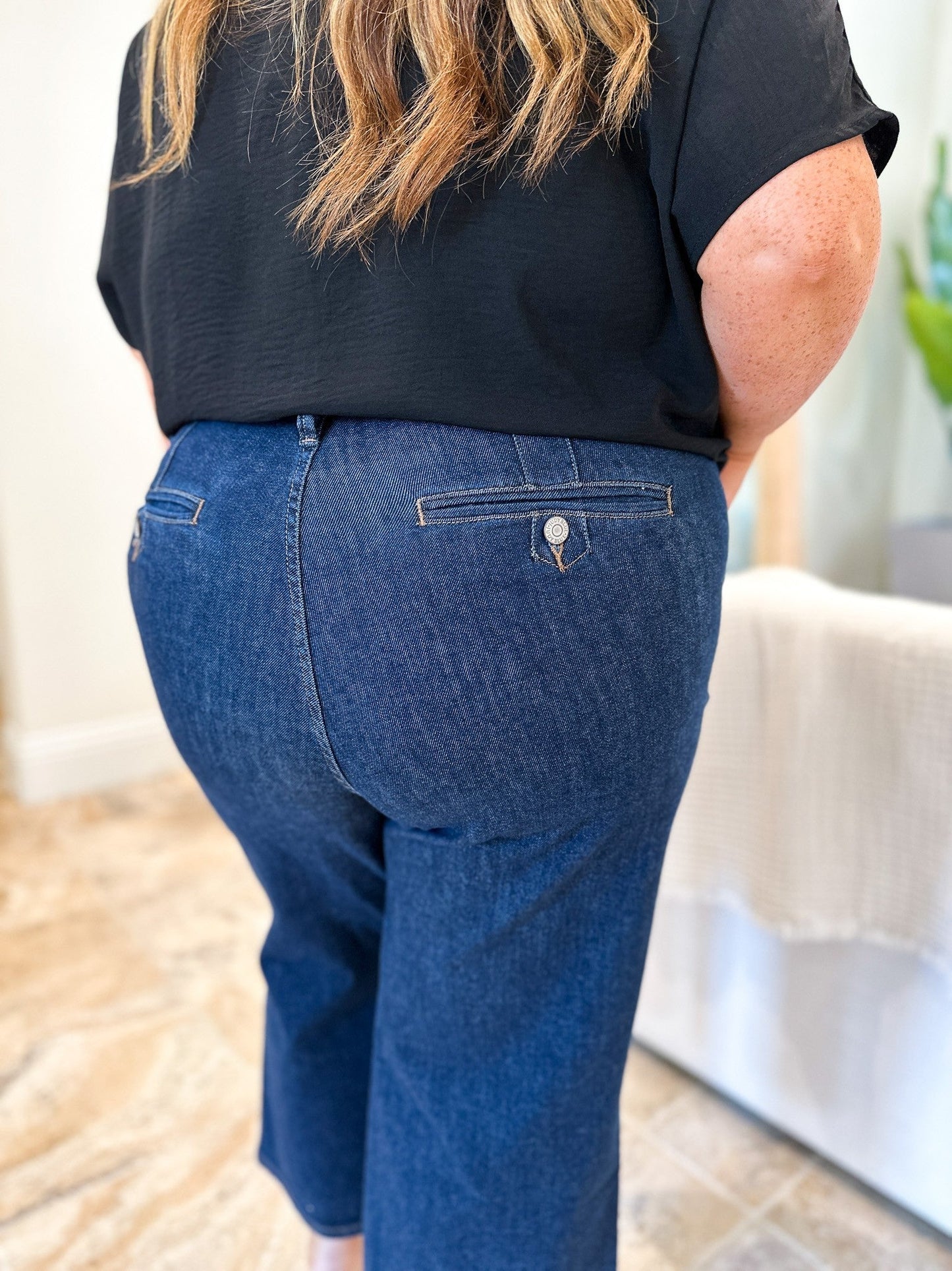 Judy Blue Cute As A Button High Rise Tummy Control Crop Wide Jeans