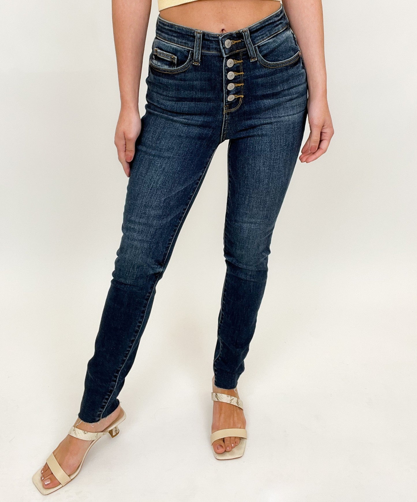 Judy Blue High Rise Button Fly Cut Off Skinny Jeans