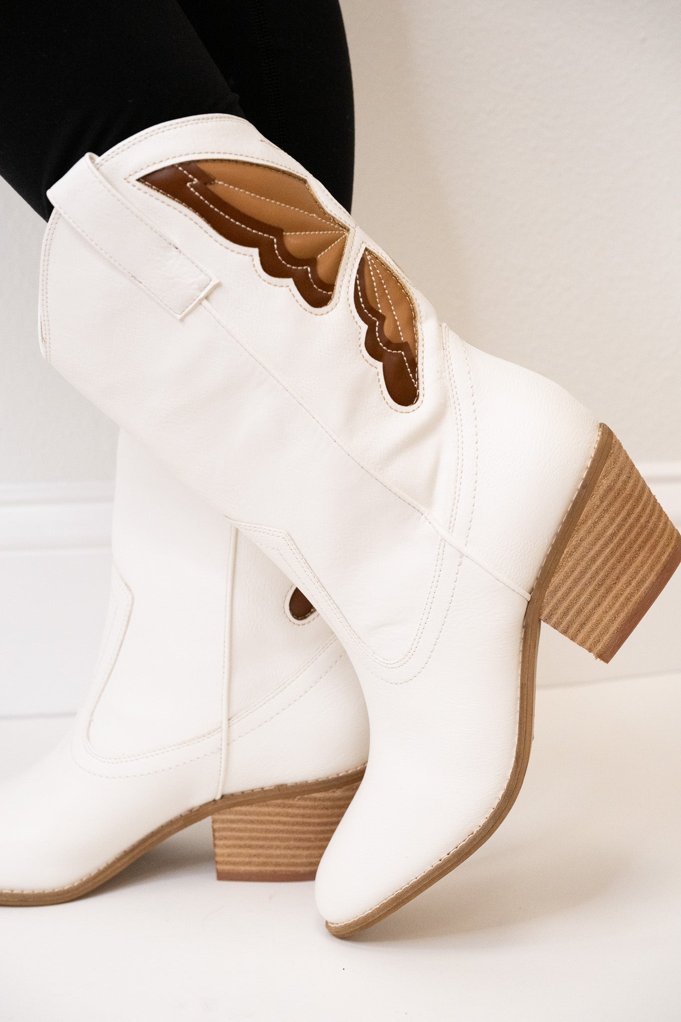 Sunny Butterfly Cutout Cowboy Boots - White