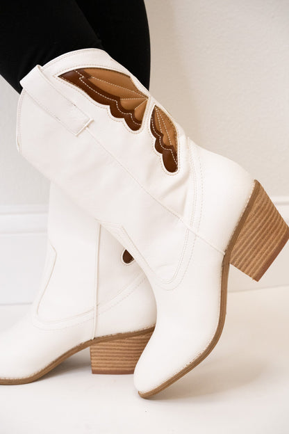 Sunny Butterfly Cutout Cowboy Boots - White
