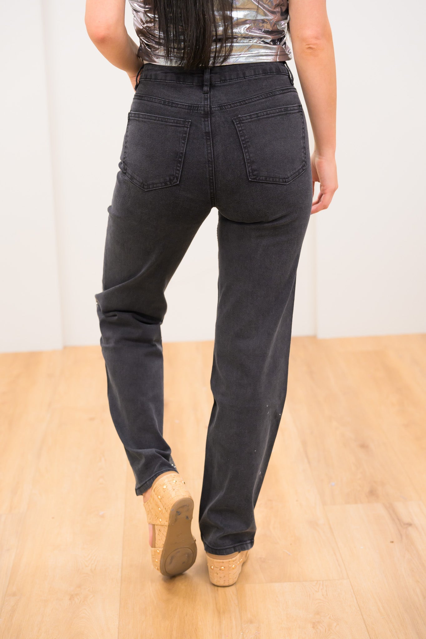 Star Studded By Blue B. - High Rise Rhinestone Front Denim Jeans - Black