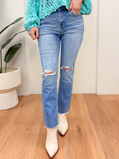 The Crystal By Mica - High Rise Boot Cut Jeans - Crystal Blue