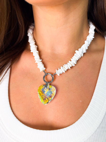 Crystal Heart Necklace - Silver White