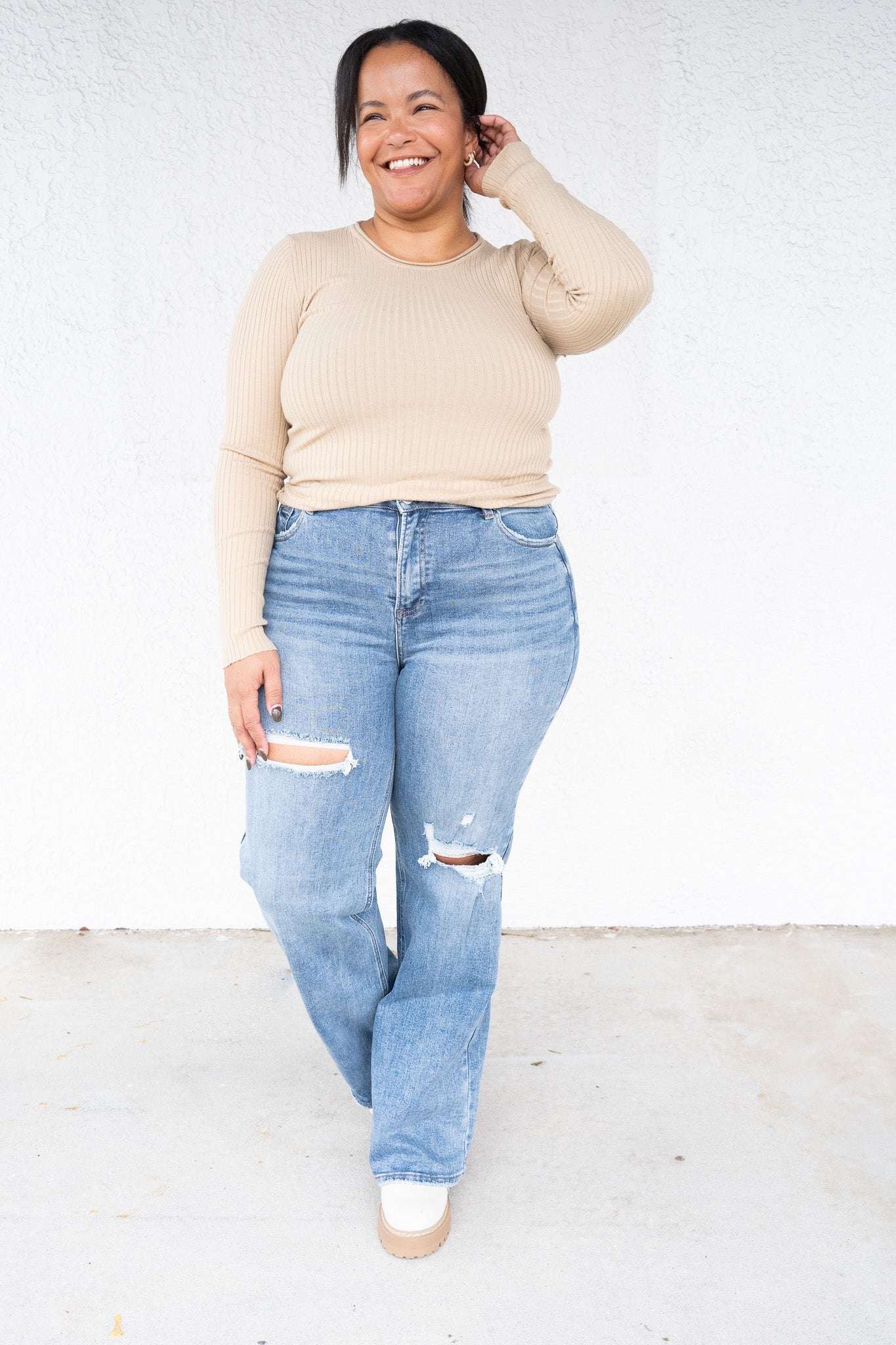 Impressed By Risen - High Rise Wide Leg Ripped Jeans