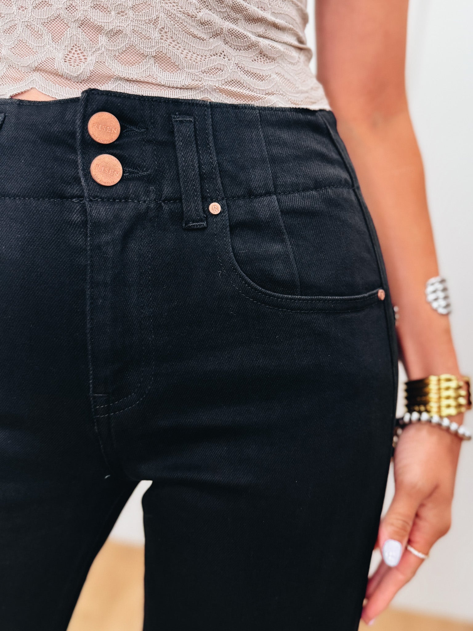 Make It Take It By Risen - High Rise Double Button Jeans - Black
