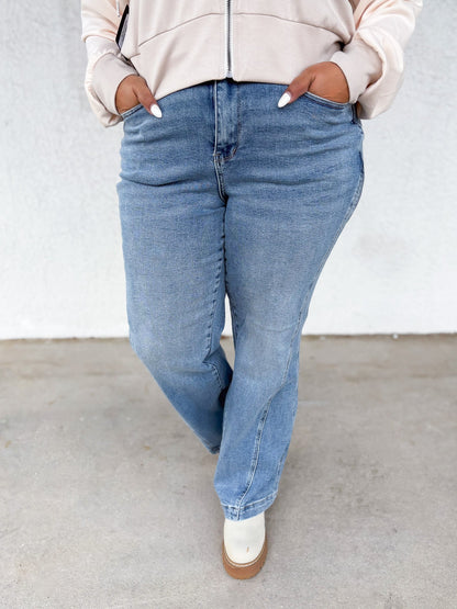 Material Girl By Judy Blue - High Rise Seam Insert Retro Wide Leg Jeans