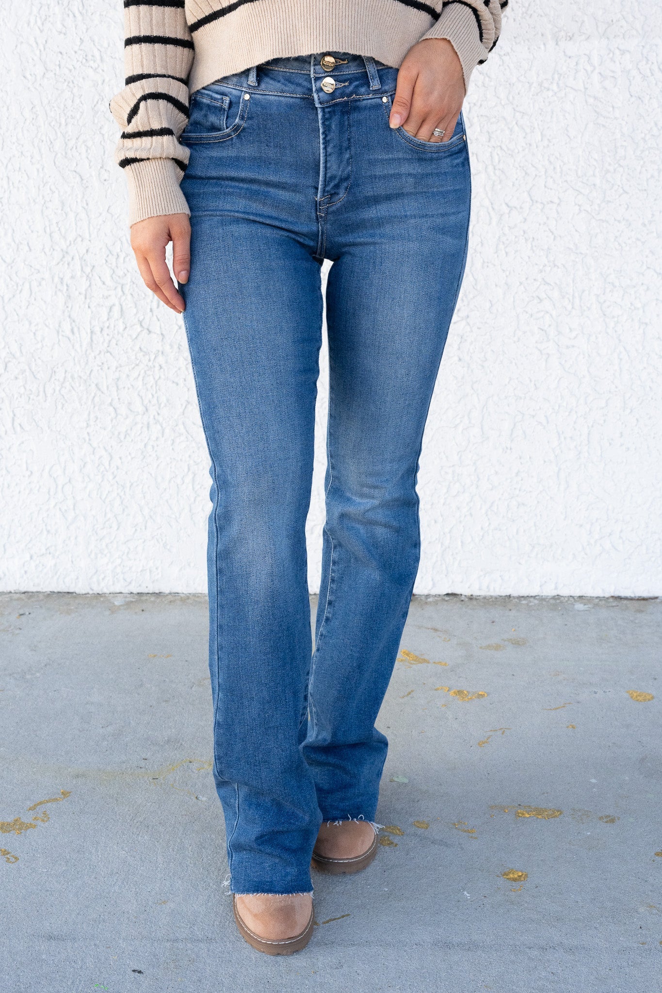 Sassy & Classy By Risen - High Rise Bootcut Double Button Jeans