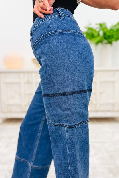 Unique Apparel By Saige Denim - Wide Leg Utility Jeans - Dark