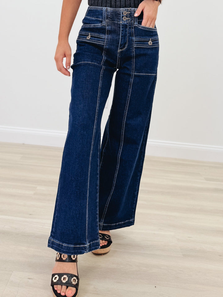 Snatched Back By Mica - High Rise Wide Leg Jeans