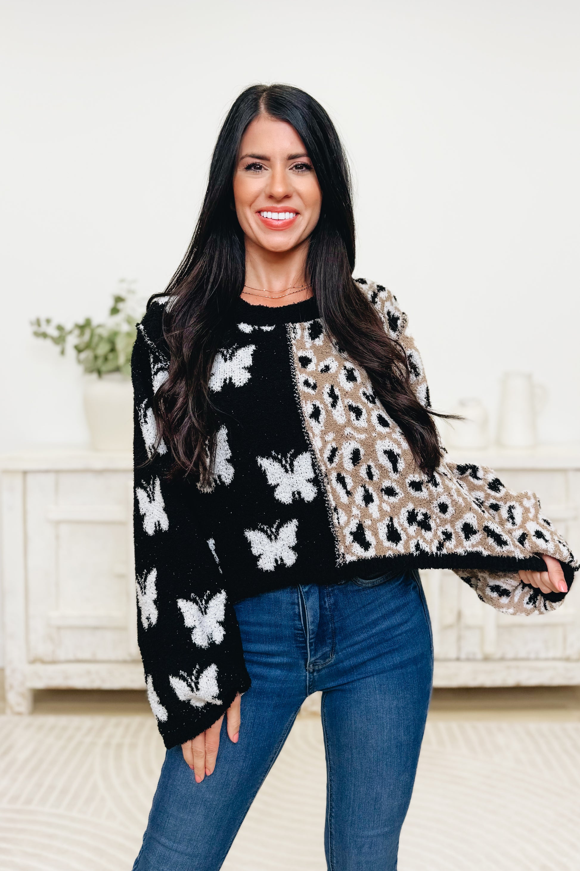 Fur & Flutter Sweater Top
