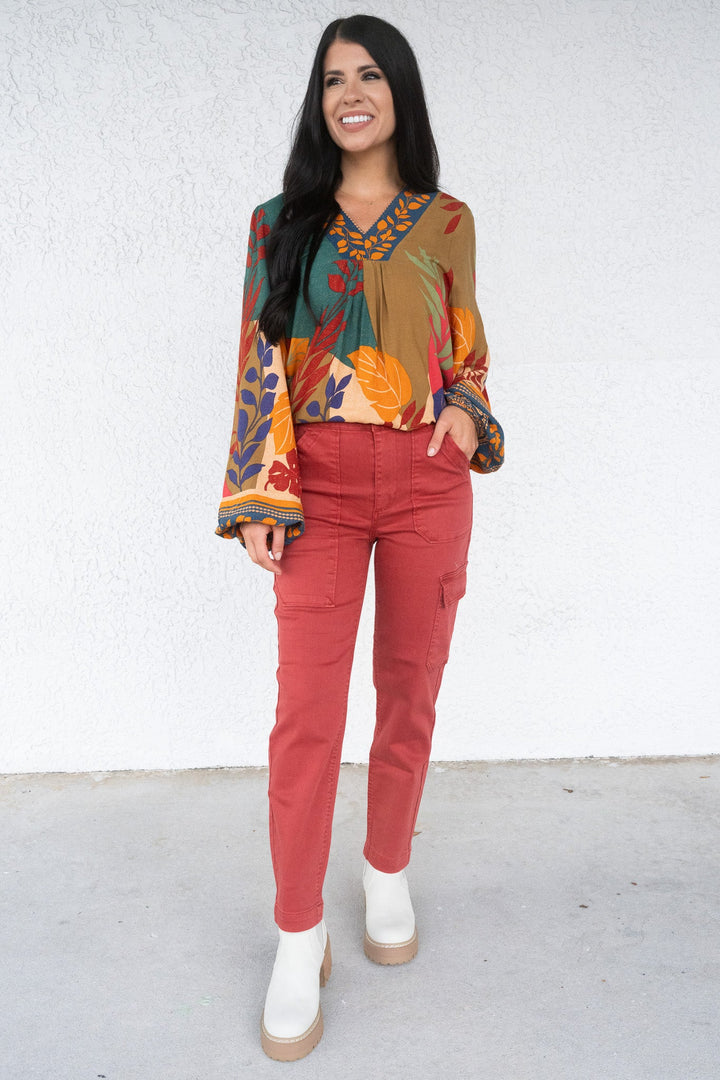 Risen Angelina Cargo Boyfriend Jeans - Brick