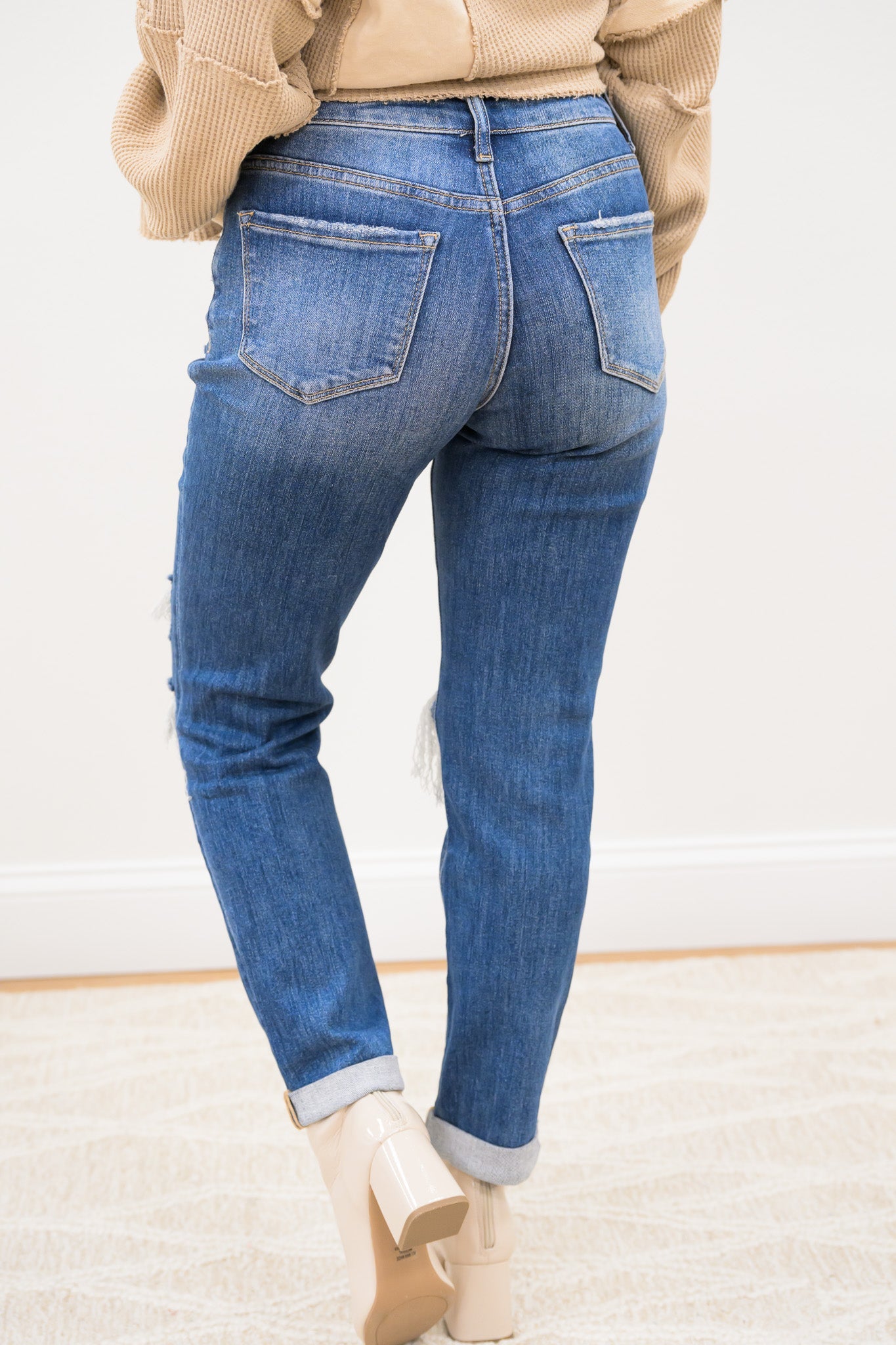 Upgraded By Lovervet - High Rise Rolled Cuff Boyfriend Jeans