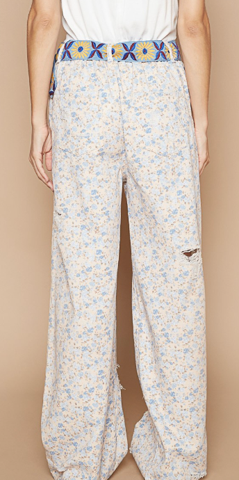 In A Daisy Haze Pants - Almond Blue Floral