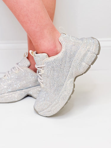 Peyton Rhinestone Chunky Sneakers - Beige