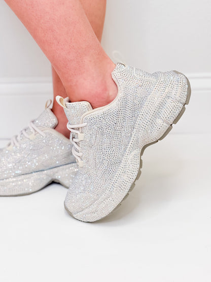 Peyton Rhinestone Chunky Sneakers - Beige