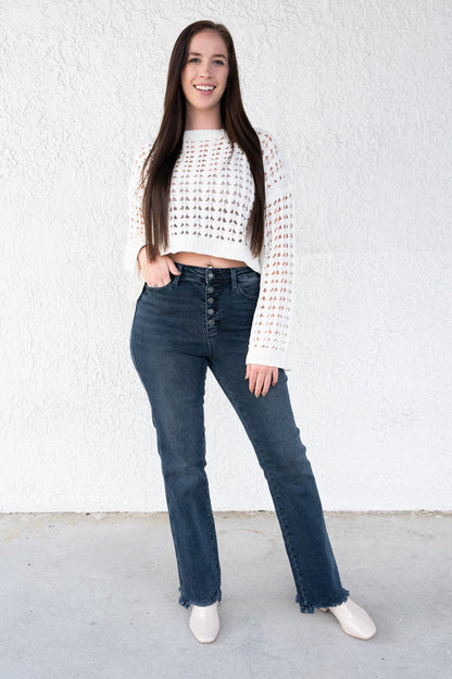Button Up Buttercup By Judy Blue - High Rise Button Fly Hem Destroy Straight Jeans