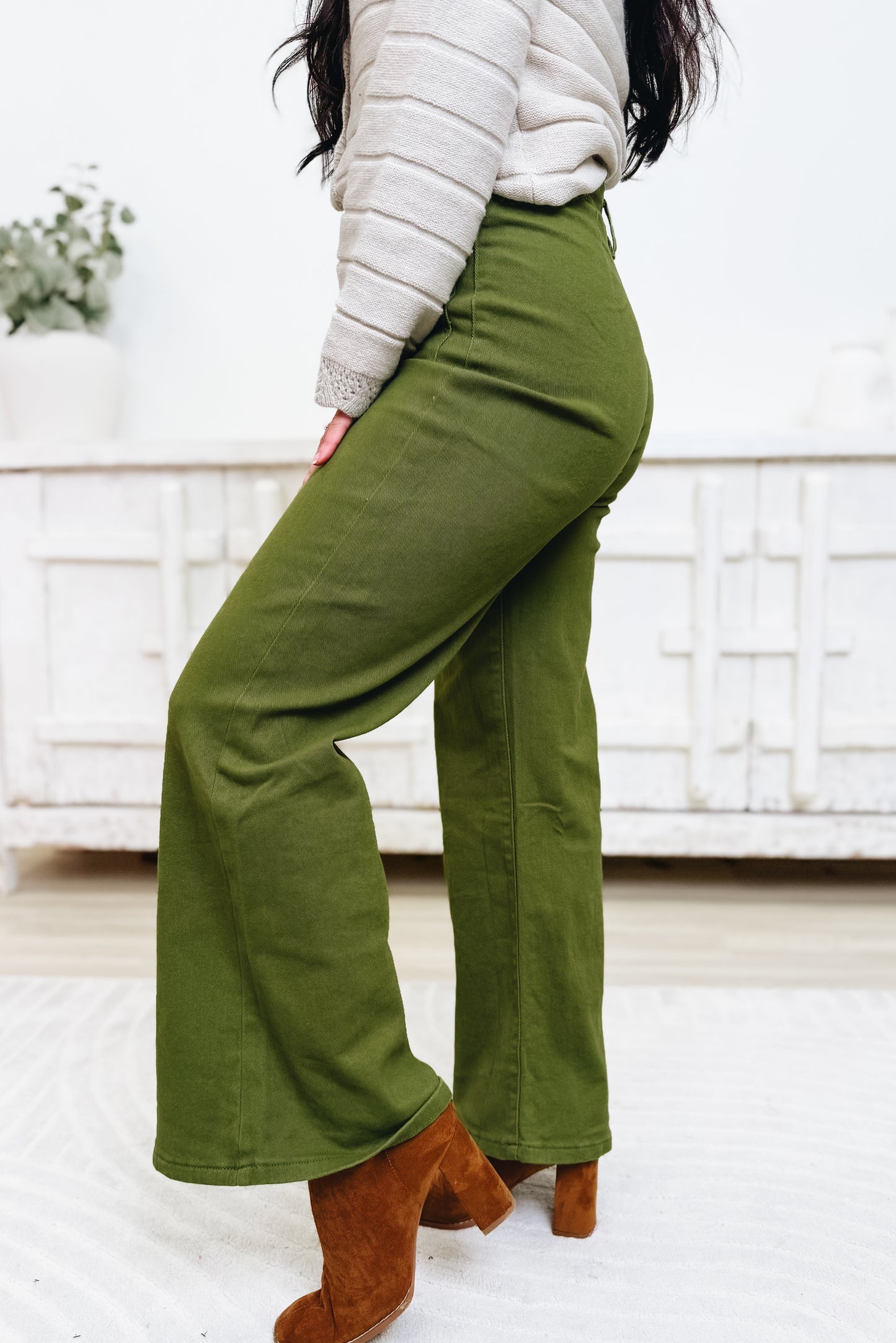 Sunshine State Denim Flare Pants - Olive