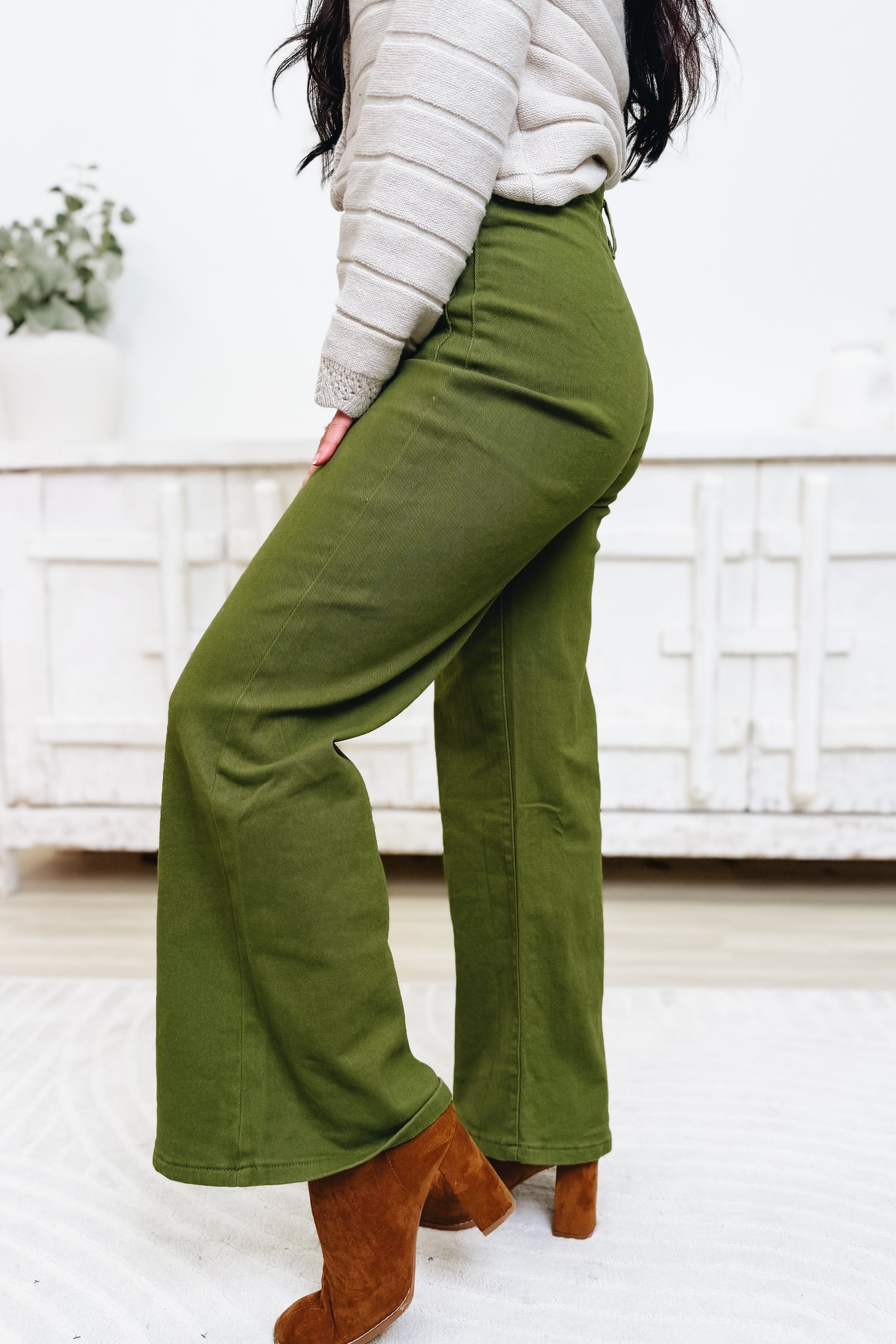 Sunshine State Denim Flare Pants - Olive