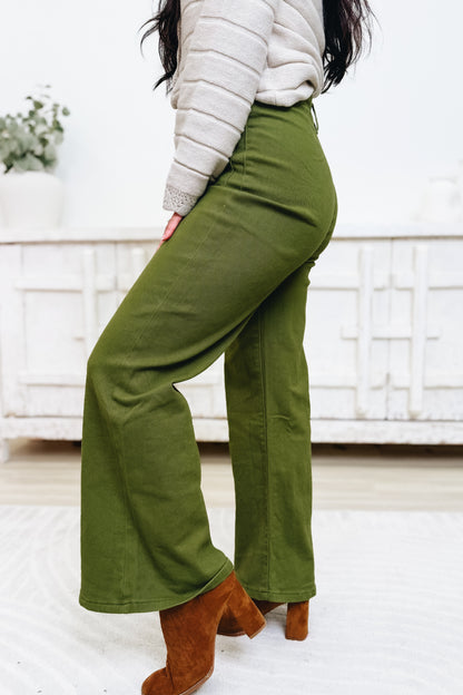 Sunshine State Denim Flare Pants - Olive