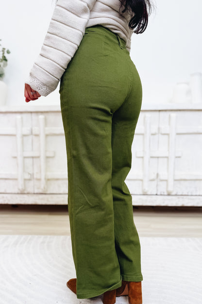 Sunshine State Denim Flare Pants - Olive