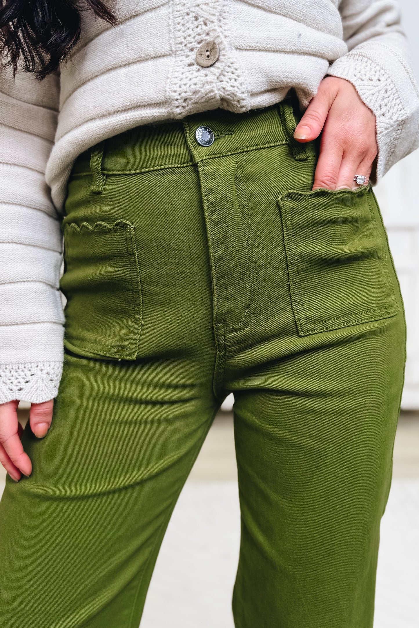 Sunshine State Denim Flare Pants - Olive