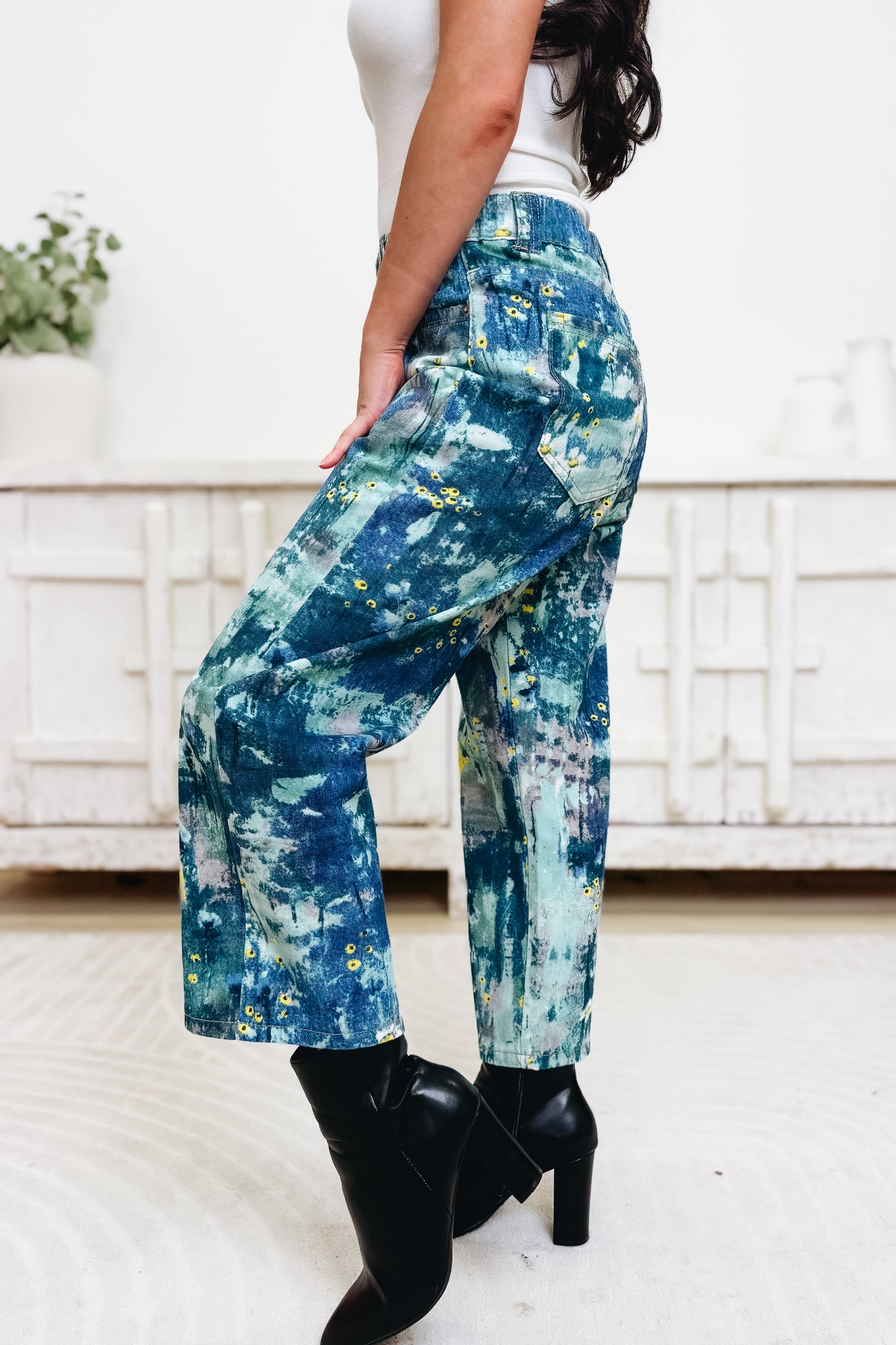 Abstract Reflections Floral Jeans - Blue
