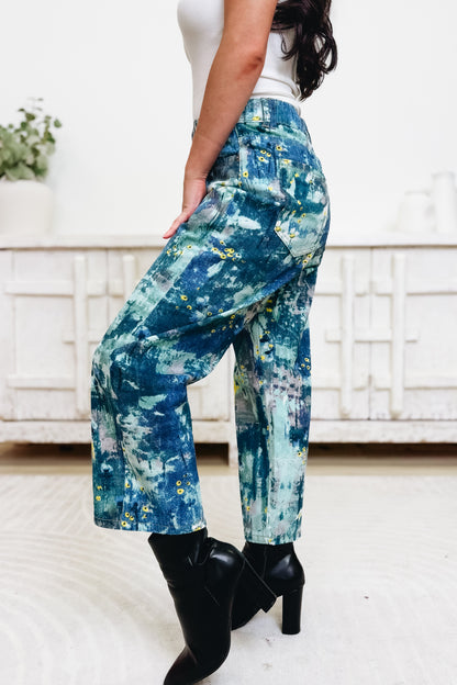 Abstract Reflections Floral Jeans - Blue